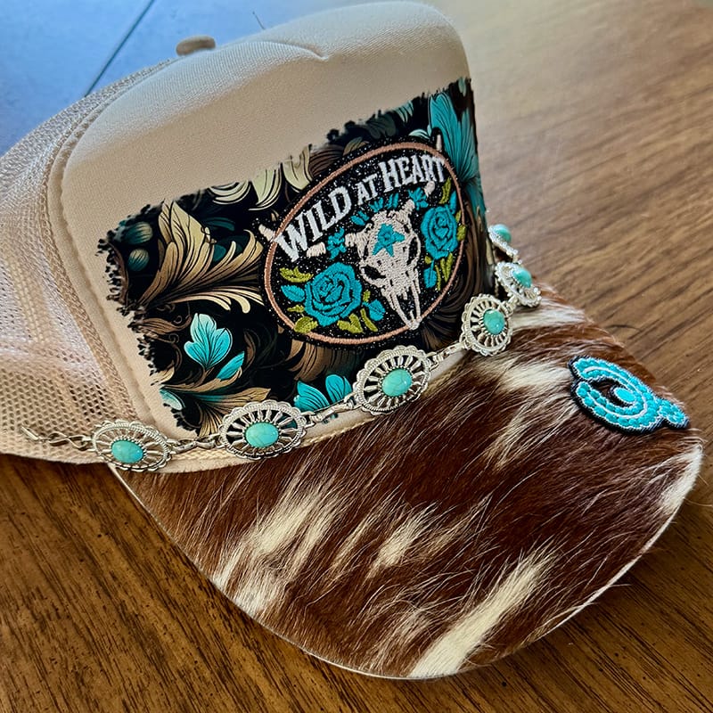 On A Whim Hats Country Girl Handmade Trucker Hat with Genuine Cowhide Brim