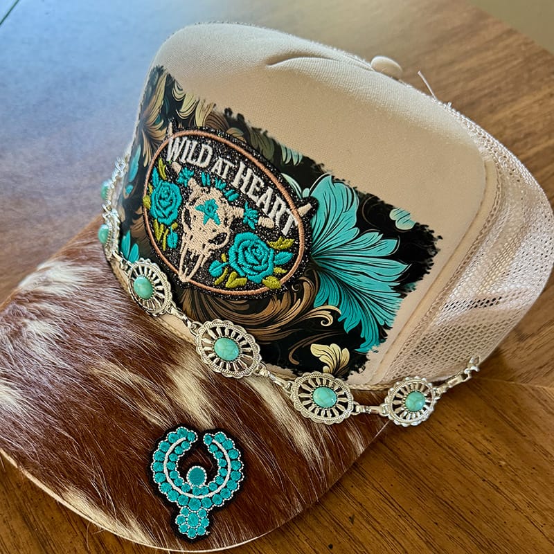 On A Whim Hats Country Girl Handmade Trucker Hat with Genuine Cowhide Brim