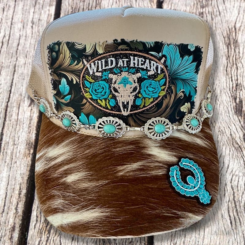 On A Whim Hats Country Girl Handmade Trucker Hat with Genuine Cowhide Brim