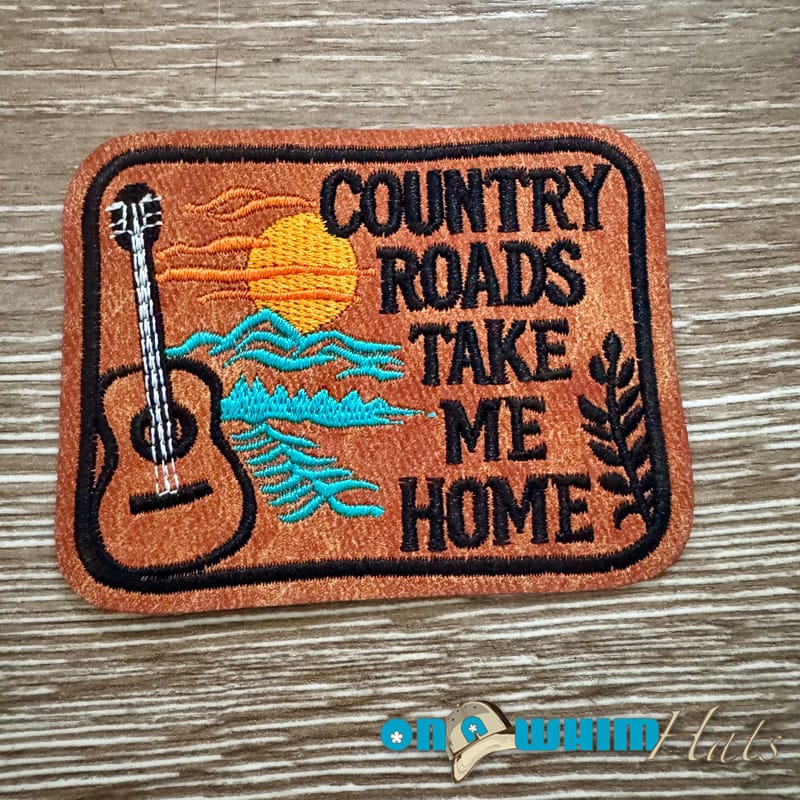 On A Whim Hats Country Roads Leather Iron-On Patch