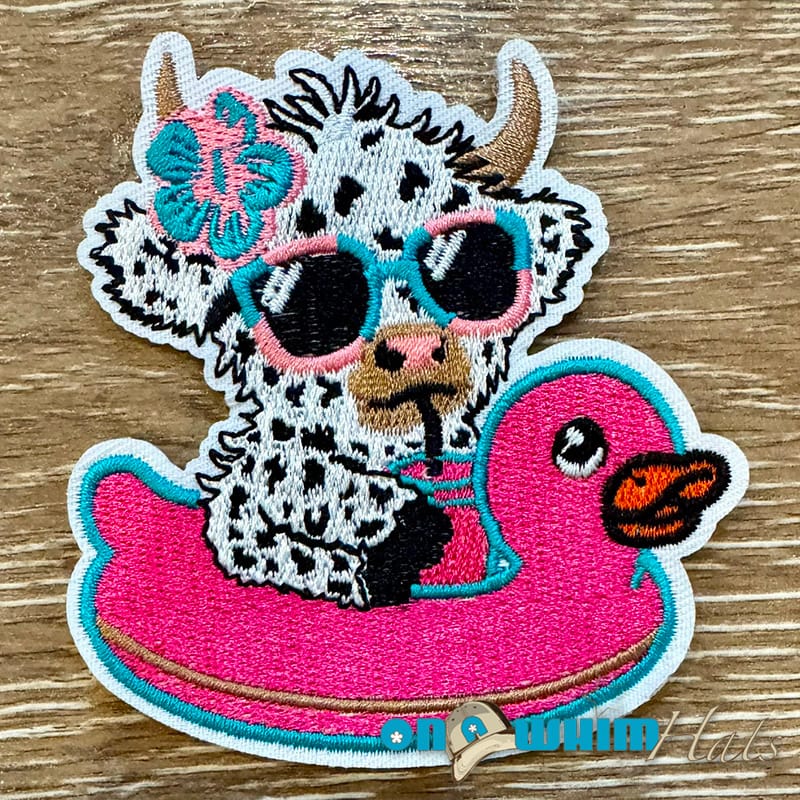 On A Whim Hats Cow Floaty Embroidered Iron-On Patch