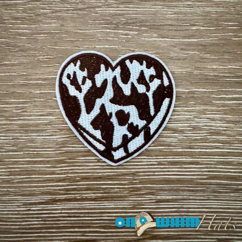 On A Whim Hats Cow Print Heart Iron-On Patch
