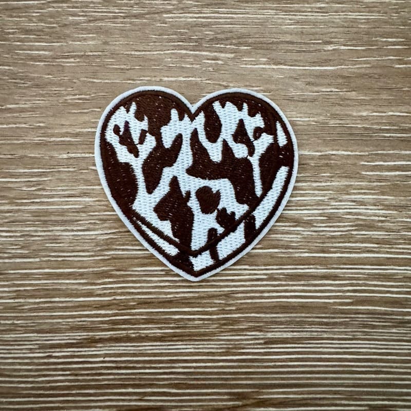 On A Whim Hats Cow Print Heart Iron-On Patch