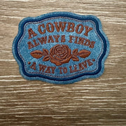 On A Whim Hats Cowboys Always Leave Iron-On Leather Patch
