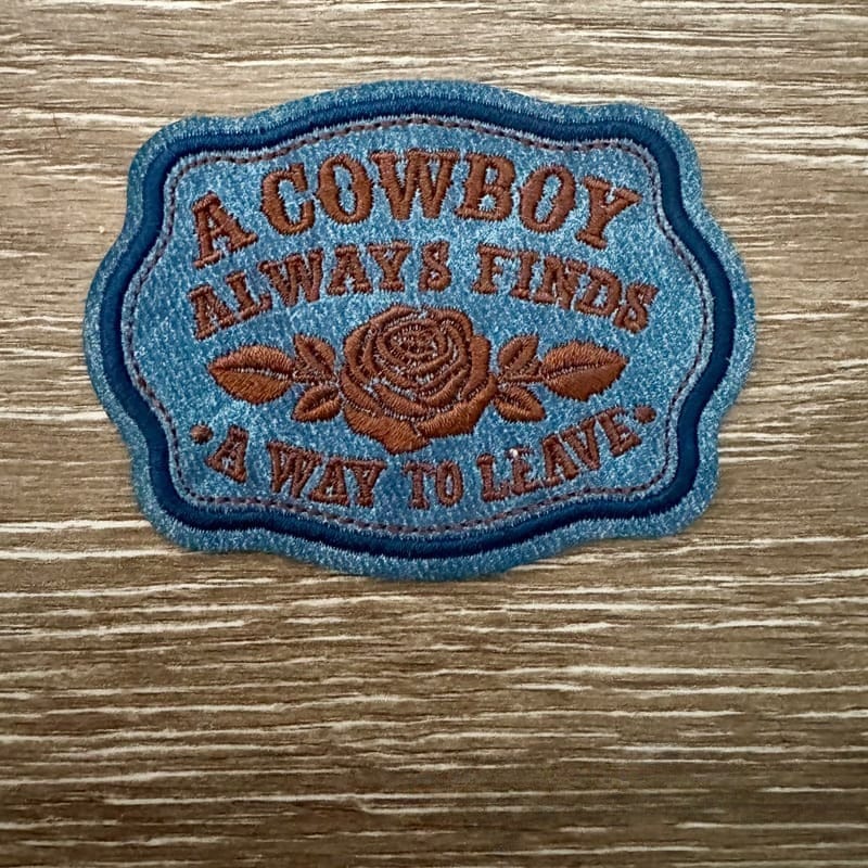 On A Whim Hats Cowboys Always Leave Iron-On Leather Patch