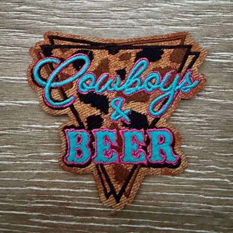On A Whim Hats Cowboys and Beer Iron-On Leather Patch