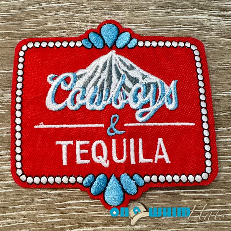 On A Whim Hats Cowboys & Tequila Embroidered Iron-On Patch