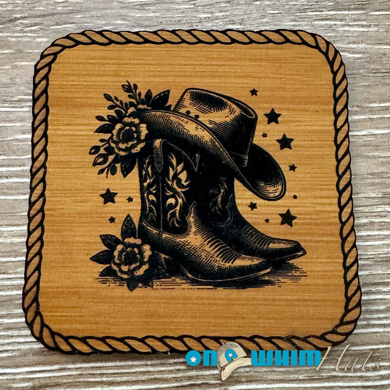 On A Whim Hats Cowgirl Boot Iron-On Leatherette Patch