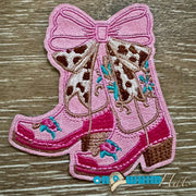 On A Whim Hats Cowgirl Boots Pink Leather Iron-On Patch
