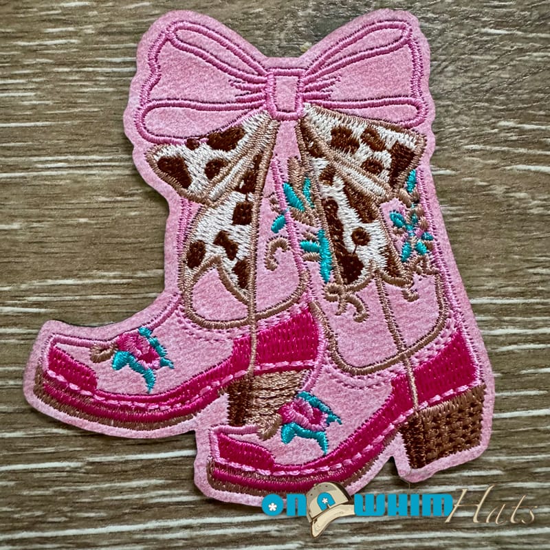 On A Whim Hats Cowgirl Boots Pink Leather Iron-On Patch