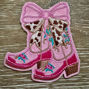 On A Whim Hats Cowgirl Boots Pink Leather Iron-On Patch