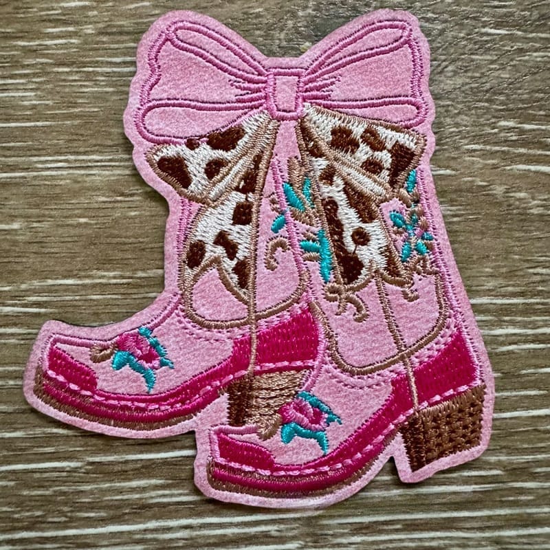 On A Whim Hats Cowgirl Boots Pink Leather Iron-On Patch