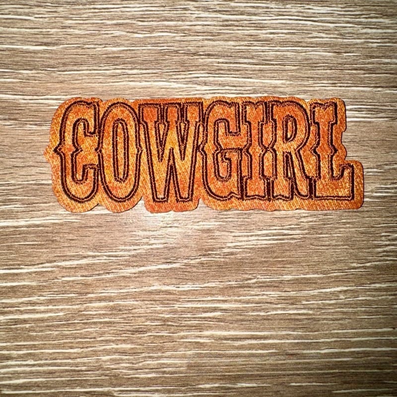 On A Whim Hats Cowgirl Brown Leather Iron-On Patch