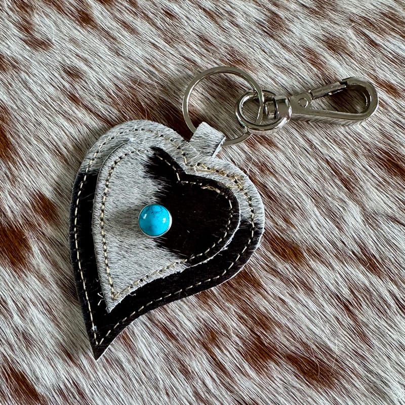 Cowgirl genuine cowhide heart key fob with keyring by On A Whim Hats