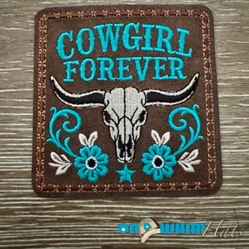 On A Whim Hats Cowgirl Forever Leather Iron-On Patch