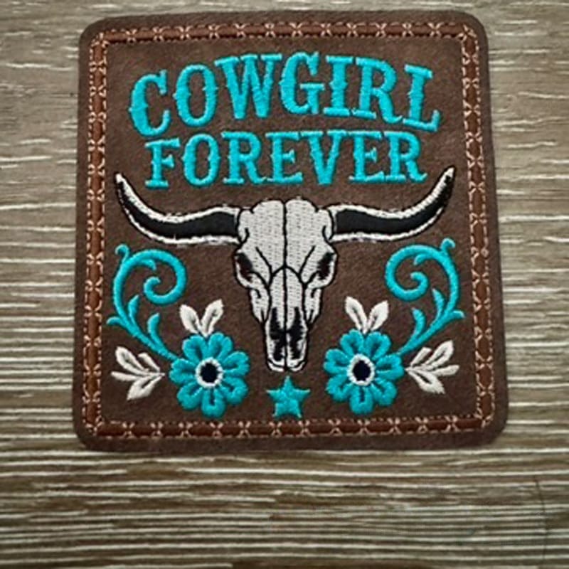 On A Whim Hats Cowgirl Forever Leather Iron-On Patch