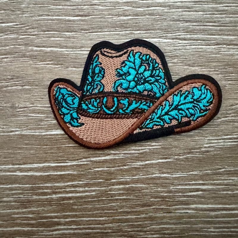 On A Whim Hats Cowgirl Hat Iron-On Patch - Turquoise
