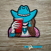 On A Whim Hats Cowgirl with Solo Cup Iron-On Patch