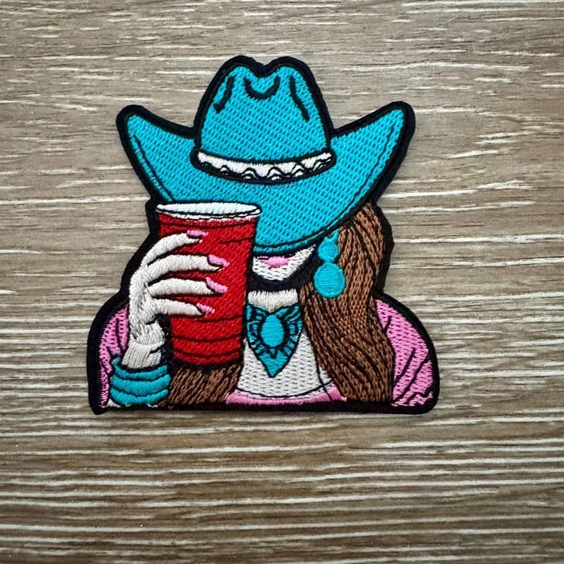 On A Whim Hats Cowgirl with Solo Cup Iron-On Patch