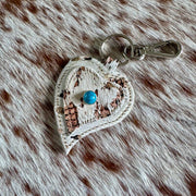 Genuine cowhide heart key fob with keyring in Western style by On A Whim Hats