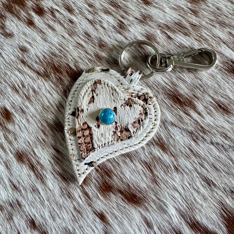 Genuine cowhide heart key fob with keyring in Western style by On A Whim Hats
