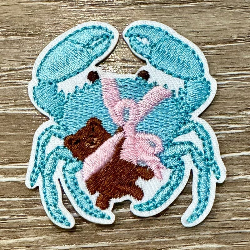 On A Whim Hats Crabby Teddy Bear Embroidered Iron-On Patch