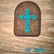 On A Whim Hats Cross Leather Iron-On Patch