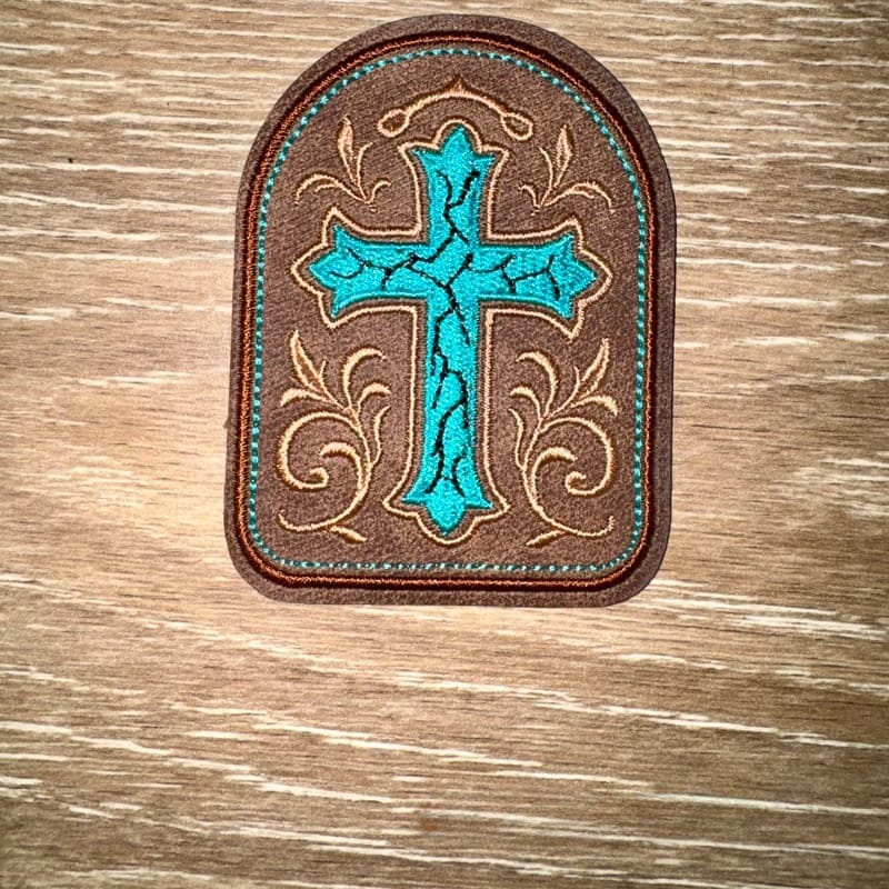 On A Whim Hats Cross Leather Iron-On Patch