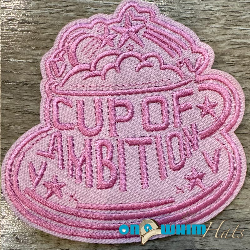 On A Whim Hats Cup of Ambition Iron-On Embroidered Patch