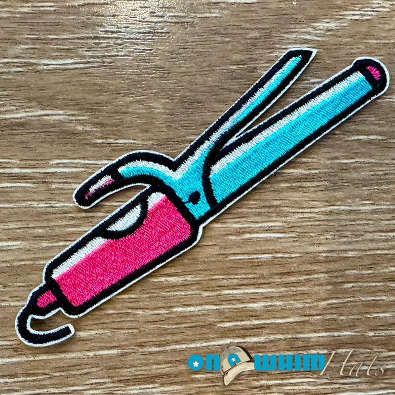 On A Whim Hats Curling Iron Embroidered Iron-On Patch