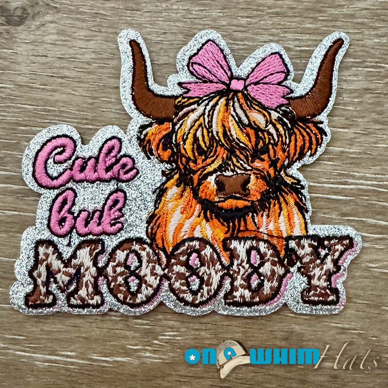On A Whim Hats Cute but Moody Highland Cow Iron-On Patch