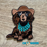 On A Whim Hats Dachshund Cowboy Embroidered Iron-On Patch