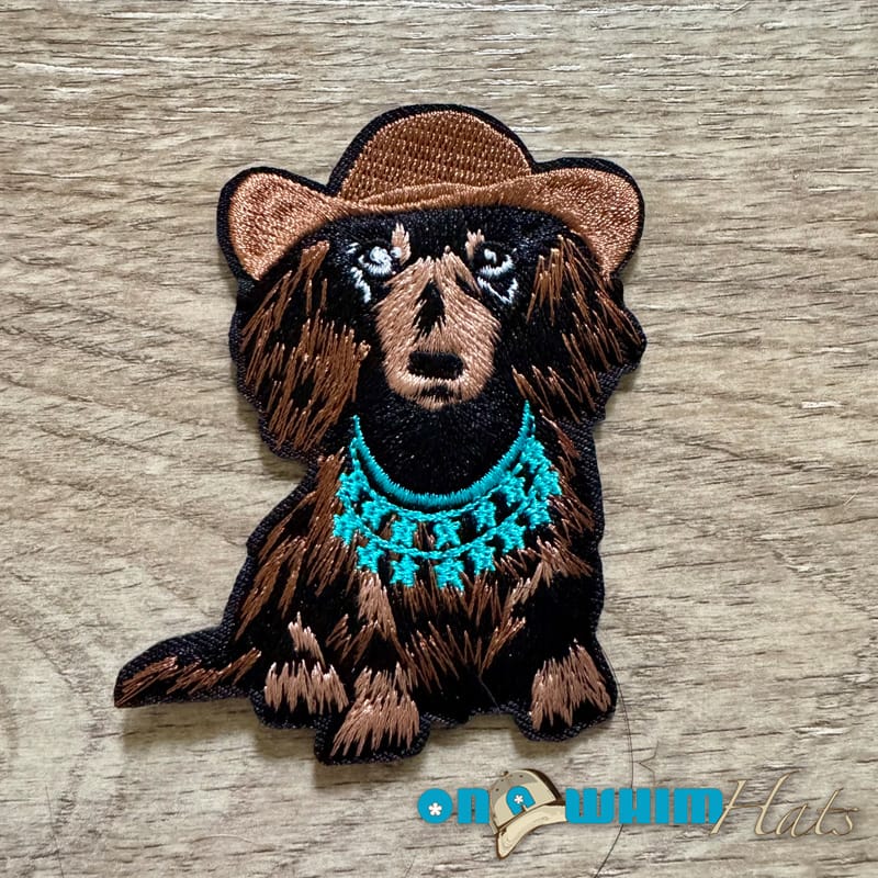On A Whim Hats Dachshund Cowboy Embroidered Iron-On Patch