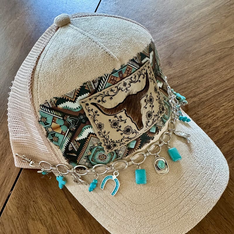 On A Whim Hats Damn Straight Handmade Vegan Suede Trucker Hat with Genuine Cowhide