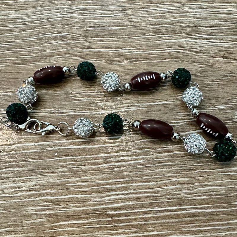 On A Whim Hats Dark Green and Silver Sparkly Football Hat Chain