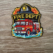 Fire Department embroidered iron-on patch for trucker hats and denim by On A Whim Hats