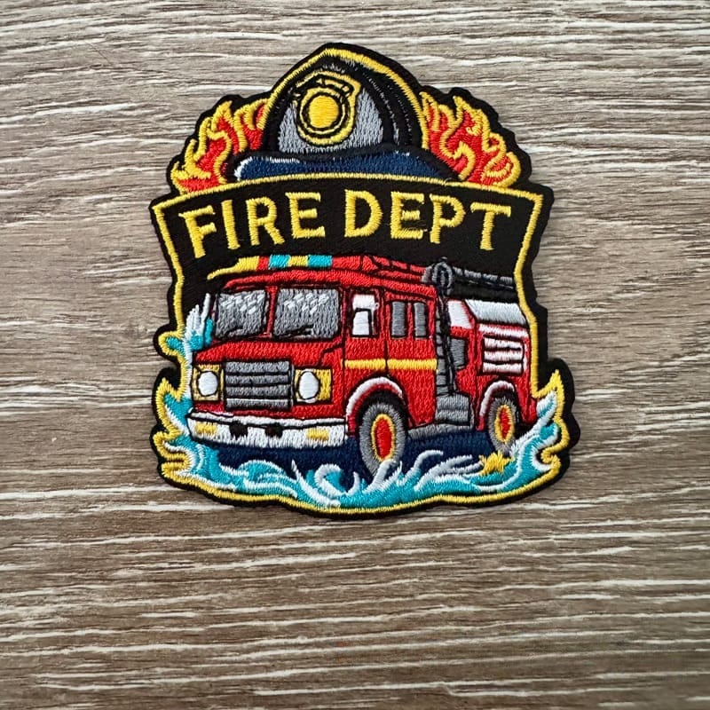 Fire Department embroidered iron-on patch for trucker hats and denim by On A Whim Hats