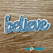 On A Whim Hats Denim Blue Believe Embroidered Iron-On Patch