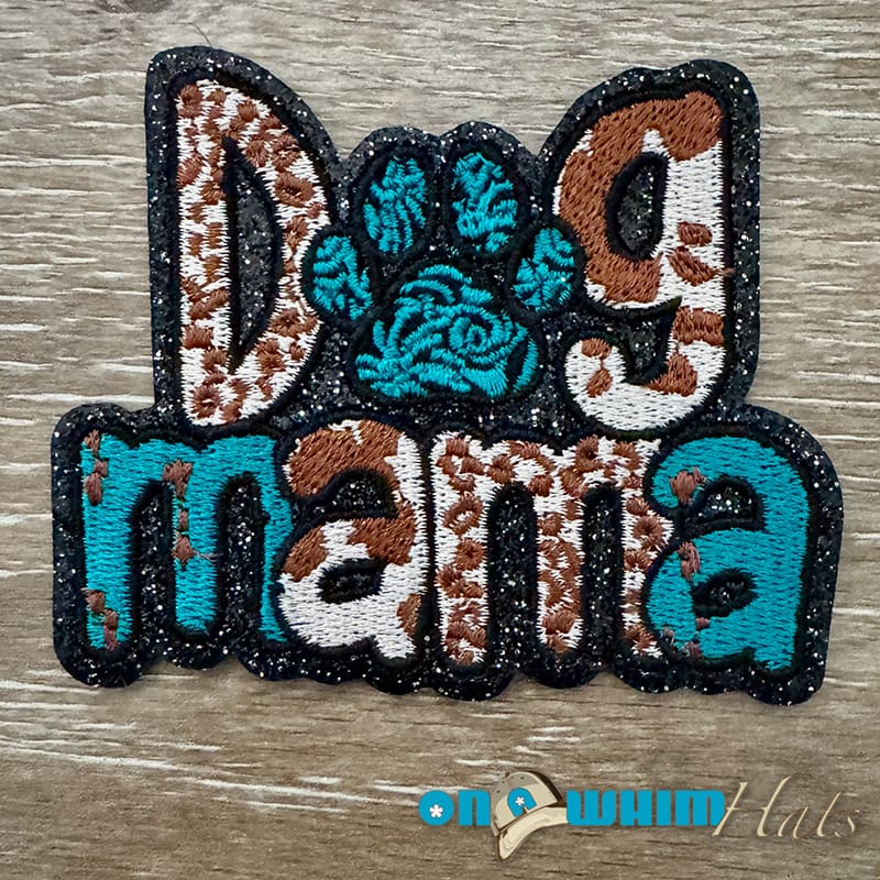 On A Whim Hats Dog Mama Turquoise Iron-On Patch