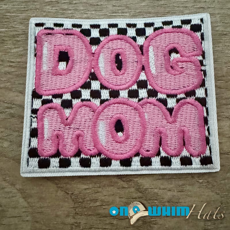 On A Whim Hats Dog Mom Checkered Iron-On Patch