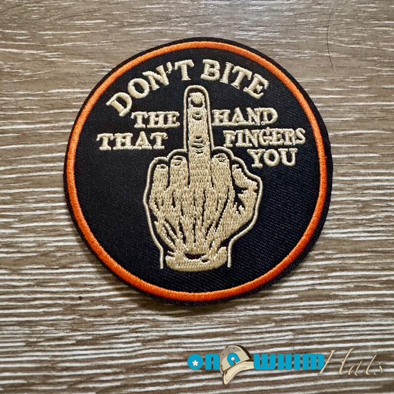 On A Whim Hats Don't Bite The Hand Iron-On Patch