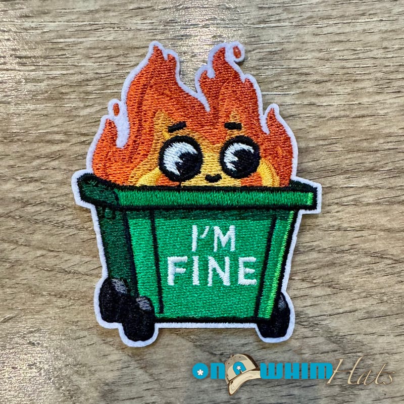 On A Whim Hats Dumpster Fire Embroidered Iron-On Patch