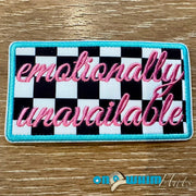On A Whim Hats Emotionally Unavailable Embroidered Iron-On Patch