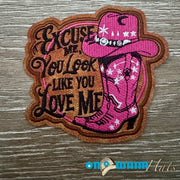 On A Whim Hats Excuse Me You Look Like You Love Me Iron-On Leather Patch - Pink
