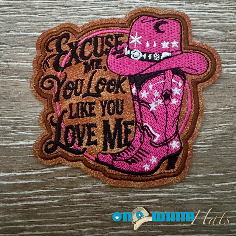 On A Whim Hats Excuse Me You Look Like You Love Me Iron-On Leather Patch - Pink