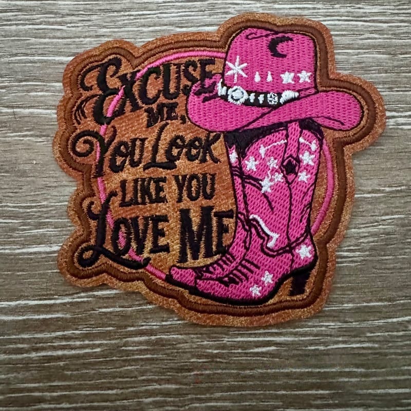 On A Whim Hats Excuse Me You Look Like You Love Me Iron-On Leather Patch - Pink