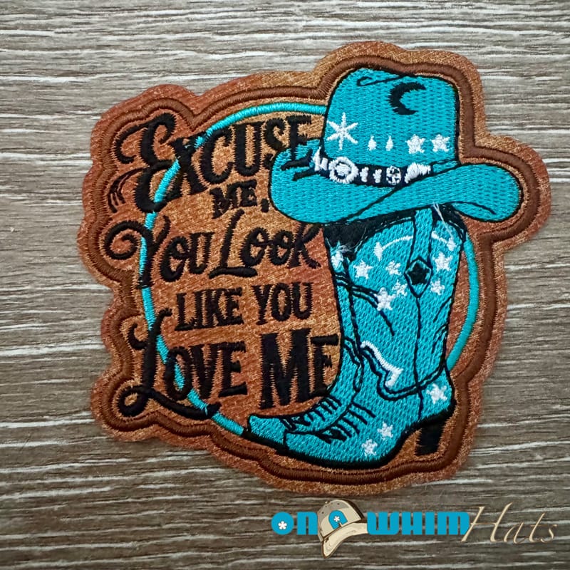 On A Whim Hats Excuse Me You Look Like You Love Me Iron-On Leather Patch - Turquoise