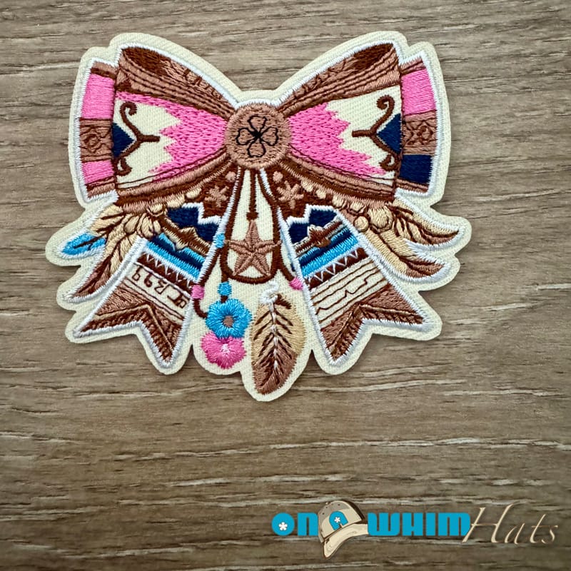 On A Whim Hats Fancy Feather Bow Iron-On Patch