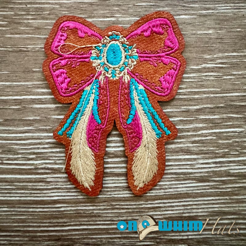 On A Whim Hats Fancy Western Bow Leather Iron-On Patch