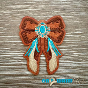 On A Whim Hats Fancy Western Turquoise Bow Leather Iron-On Patch
